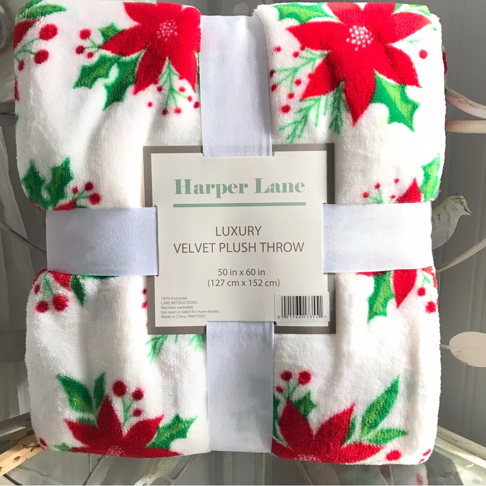 Poinsettia Luxury Velvet Plush Throw 50” x 60” by Harper Lane